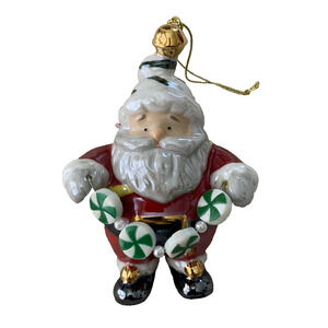 Vtg Santa Christmas Ornament Santa with Bag of Toys Glossy Ceramic Ornament